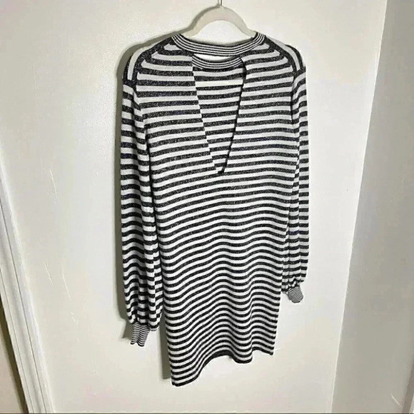 NEW Maje Rushour Metallic Long Sleeve Striped Mini Dress French Preppy Shimmer - Picture 7 of 8